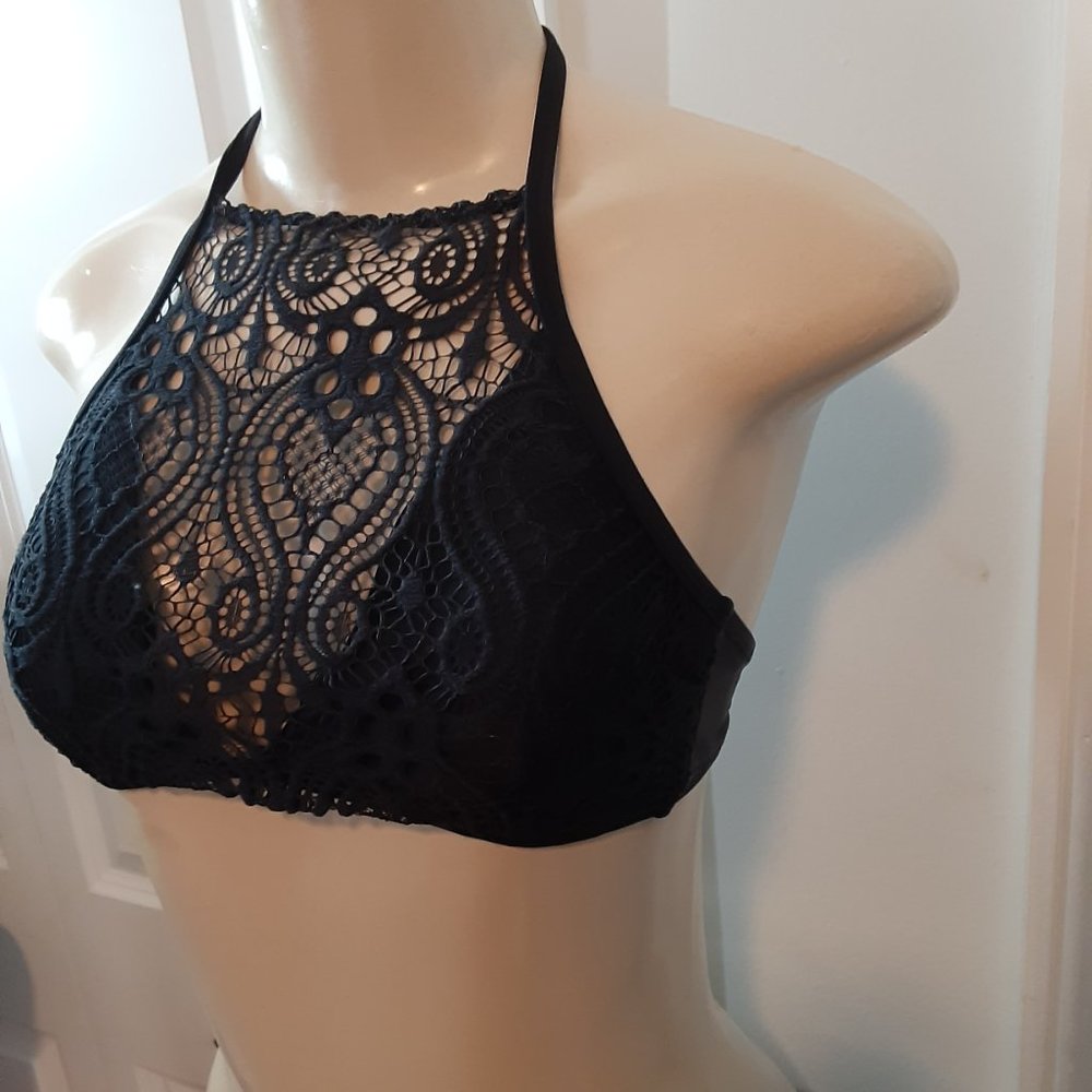 Xhilaration Stringy Solid Knot Front High Neckline Lace Bikini Top - Picture 3 of 8
